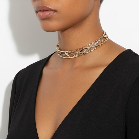 Alexis Bittar Two Tone Pave Crystal Dog Collar Choker Necklace Modern - Picture 1 of 6